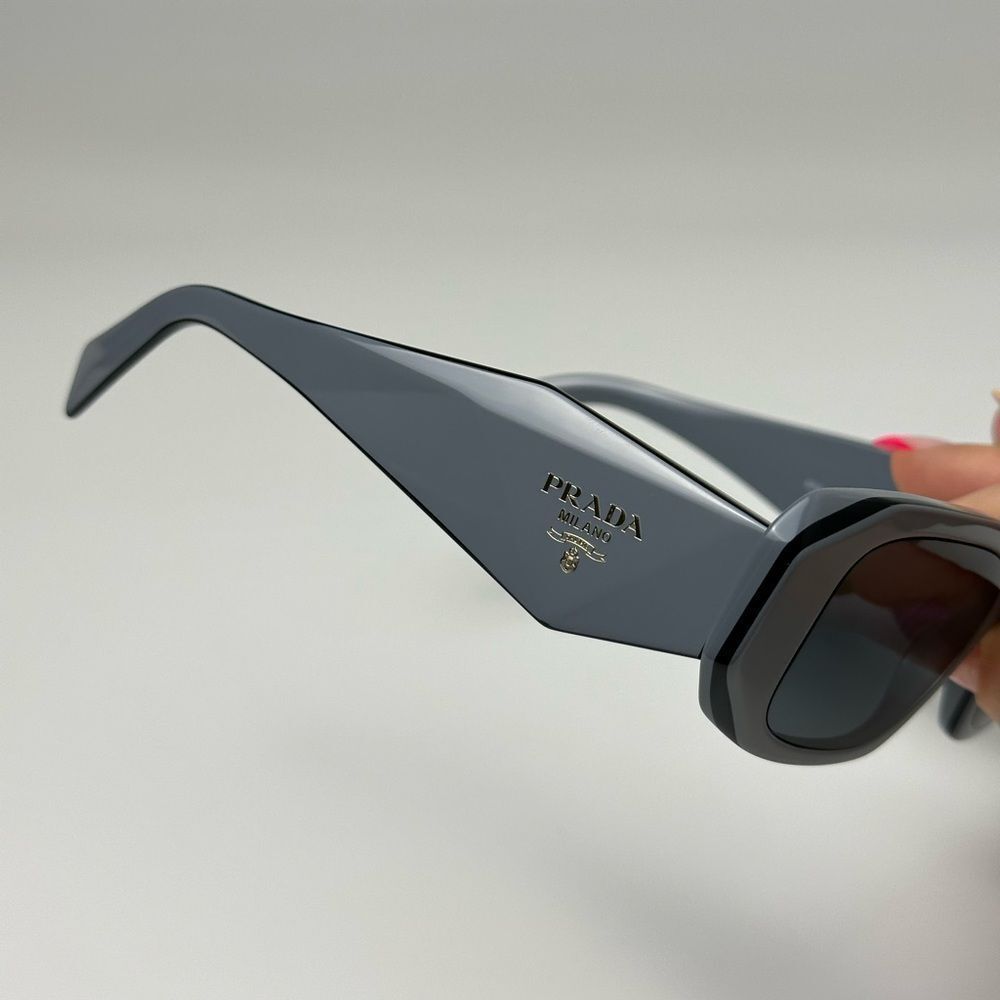 Prada Matte Gray Geometric Sunglasses with Black Lenses - Picture 4 of 14